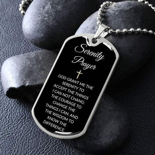 The Serenity Prayer | White with Gold Cross | Black Background