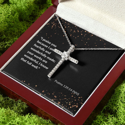 Fearfully and Wonderfully Made – Psalms 139:14 |CZ Cross Necklace