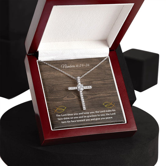 The LORD Bless You and Keep You - Numbers 6:24-26| CZ Cross Necklace