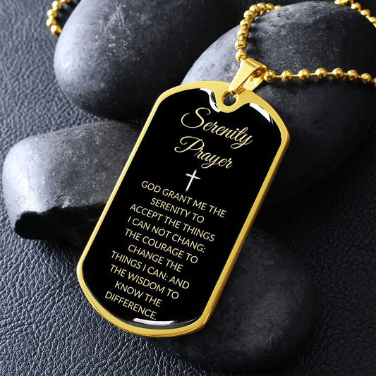 The Serenity Prayer | Gold with White Cross | Black Background