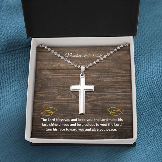 The LORD Bless You and Keep You - Numbers 6:24-26| Stainless Cross Necklace with Ball Chain