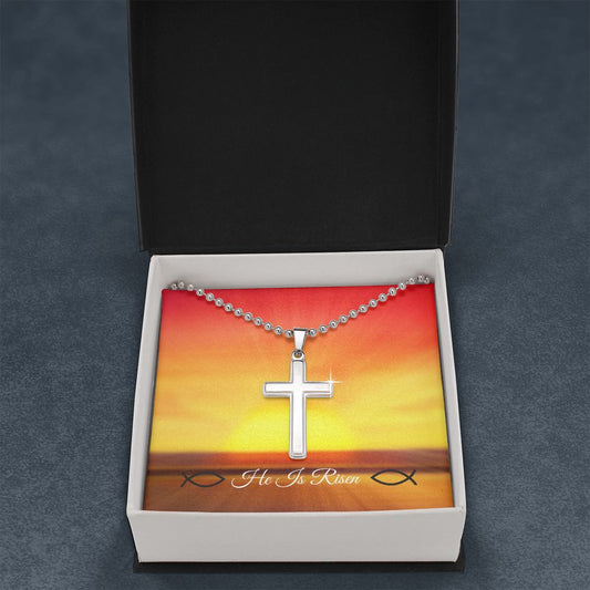 He Has Risen| Stainless Cross Necklace with Ball Chain