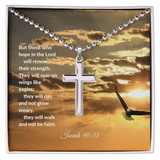 But Those Who Hope in the LORD - Isaiah 40:31 | Stainless Cross Necklace with Ball Chain