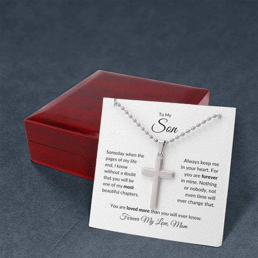 To My Son - Pages of My Life Forever My Love Mom | Stainless Cross Necklace with Ball Chain
