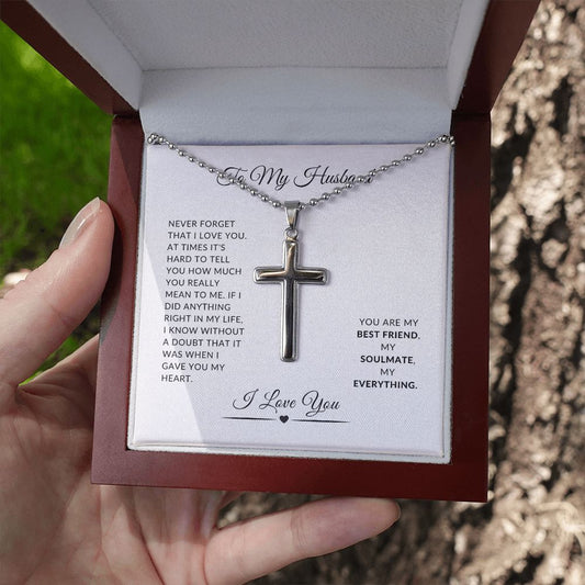 To My Husband – Never Forget I love You | Stainless Cross Necklace with Ball Chain