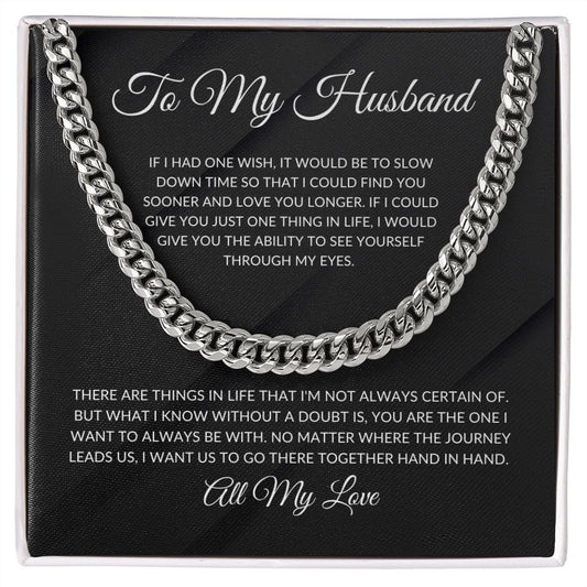 To My Husband - One Wish | All My Love (black background) | Cuban Link Chain Necklace