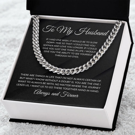 To My Husband - One Wish | Always and Forever (black background) | Cuban Link Chain Necklace