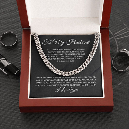 To My Husband - One Wish - I Love You (black background) | Cuban Link Chain Necklace