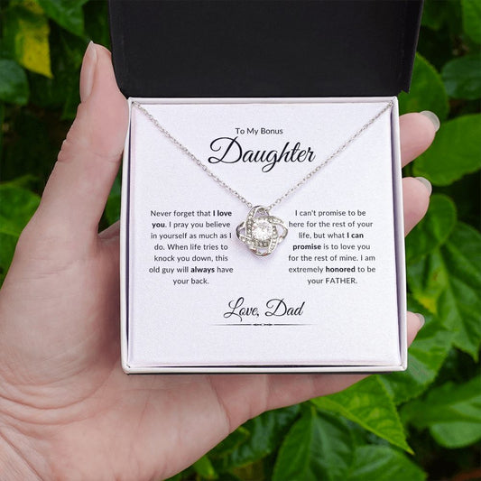 To My Bonus Daughter - Never Forget - I Love You | Love Dad | Love Knot Necklace