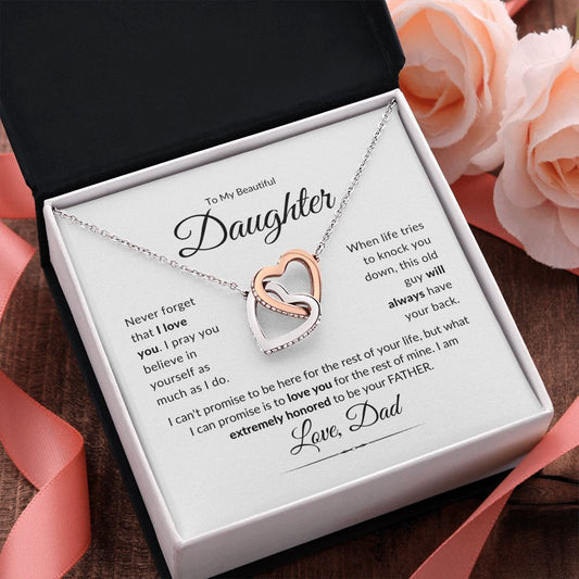 To My Beautiful Daughter - Never Forget I Love You | Love Dad | Interlocking Hearts Necklace