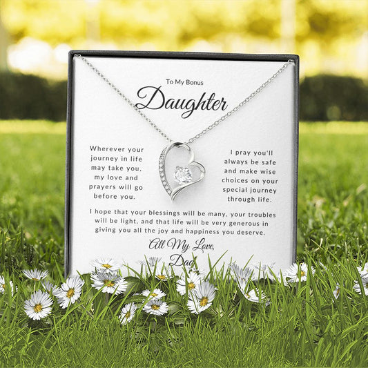 To My Bonus Daughter - Wherever Your Journey | All My Love Dad | Forever Love Necklace