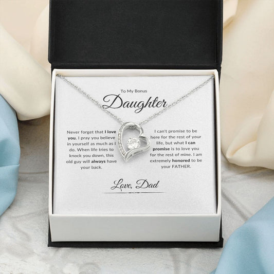 To My Bonus Daughter - Never Forget - I Love You | Love Dad | Love Necklace