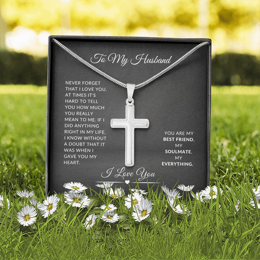 To My Husband – Never Forget I love You (dark gray background) | Stainless Cross Necklace