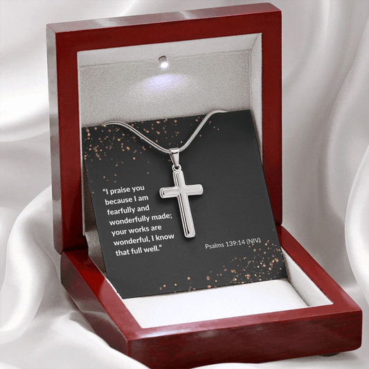 Fearfully and Wonderfully Made – Psalms 139:14 | Stainless Cross Necklace